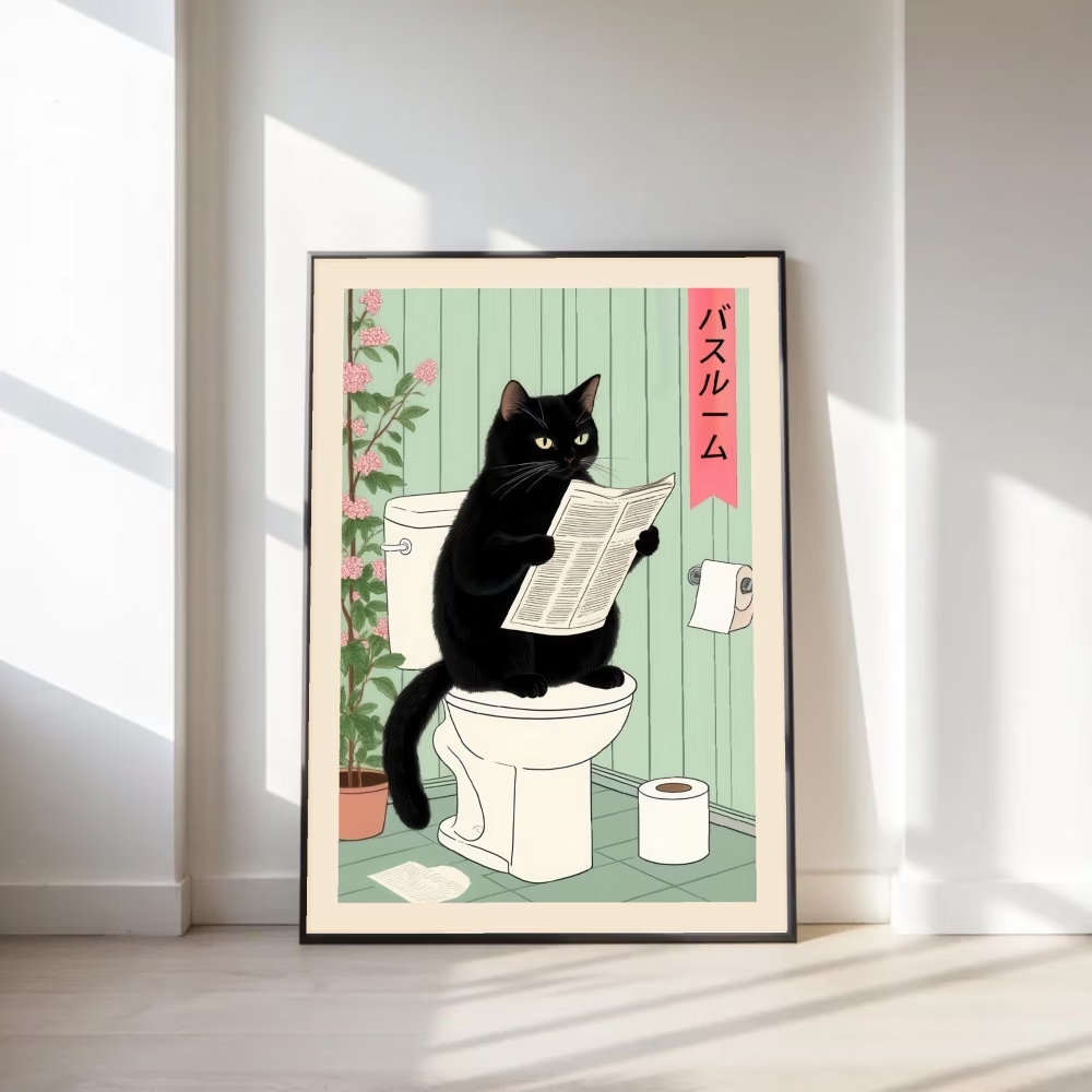 Home Decor Nz - Modern,Retro Interesting Toilet Cat Wall Art