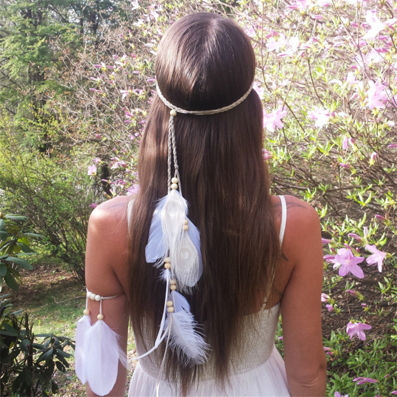 Home Decor Indonesia - The Indian White Feather Headband Headdress