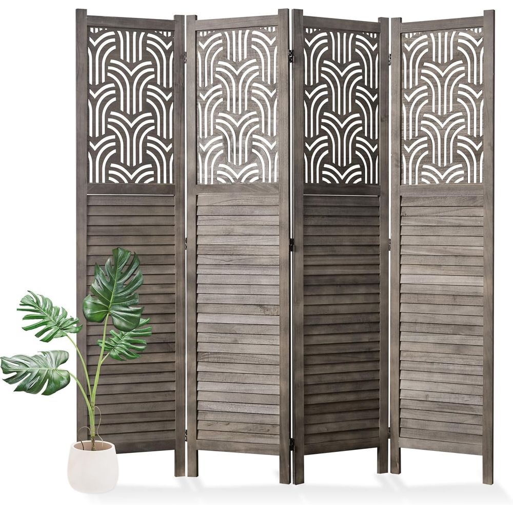 Room Divider Screen - 66.9 4-Panel Wooden Carved Room Divider