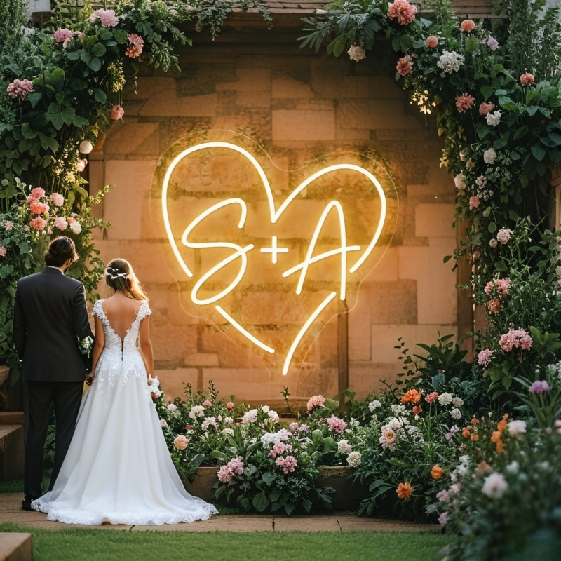 Home Decor Rustic - Custom Initials Heart LED Neon Sign,