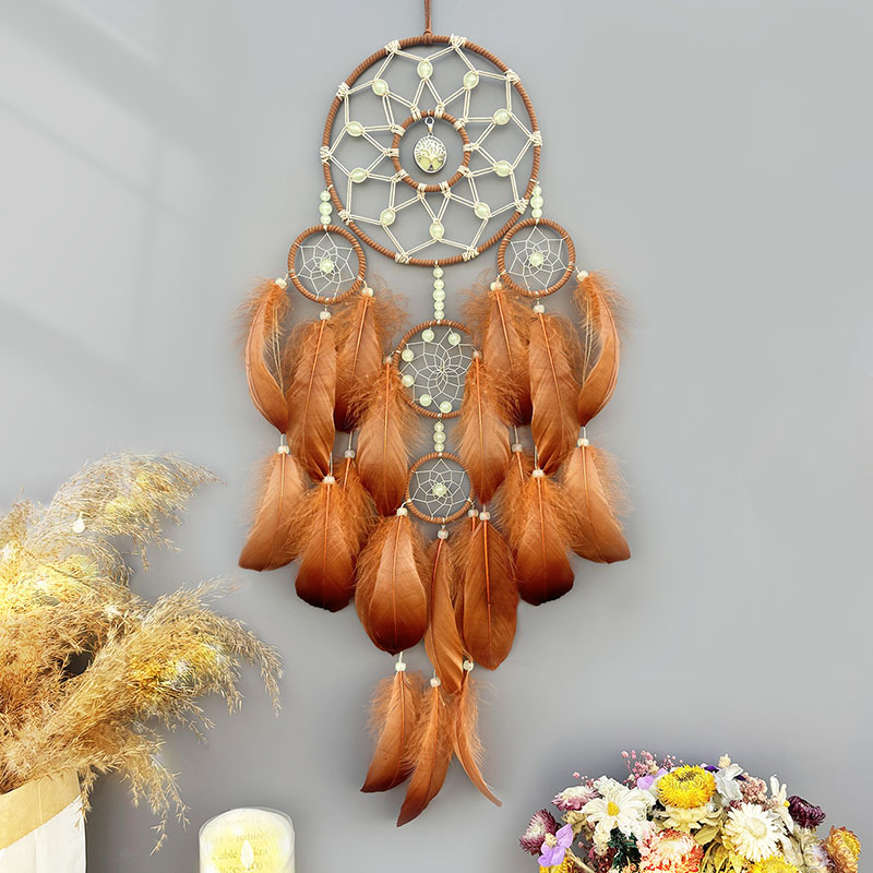 Boho Wind Chimes - Boho Dream Catcher Hand-woven Feathers Wind