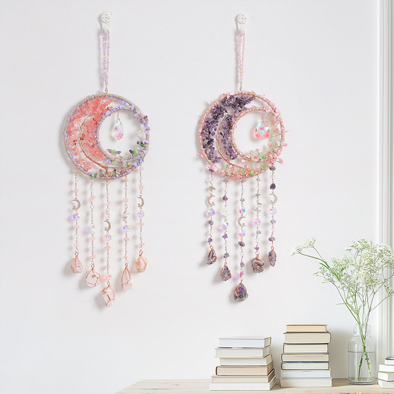 Boho Wind Chimes - Crystal Purple Amethyst Quartz Tree of