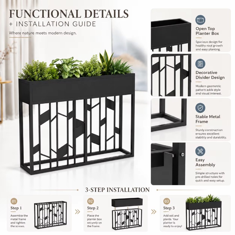 Matte Black Metal Planter Box  - Room Divider Screen recension och pris