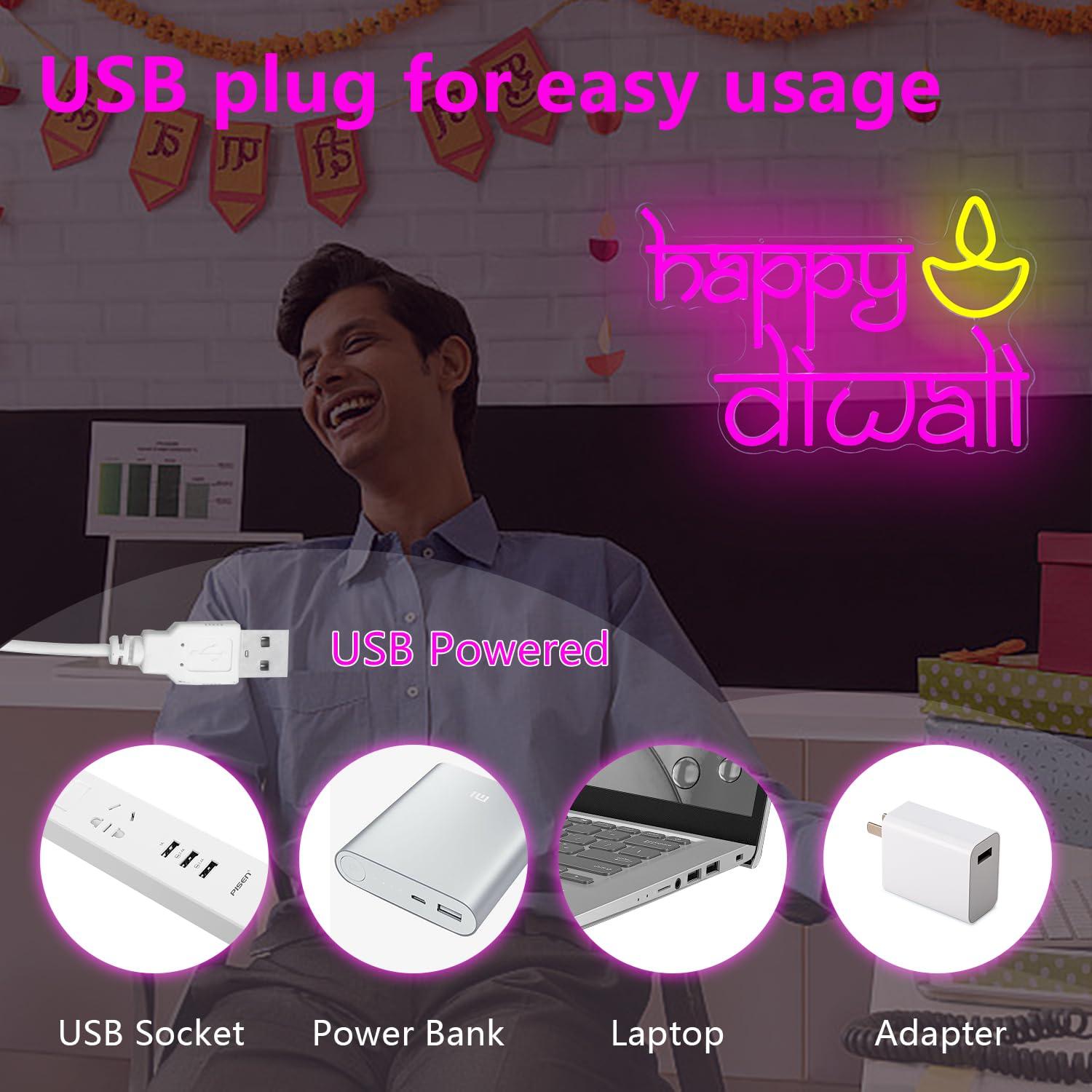 Happy Diwali Neon Sign USB Pow - Home Decor Happy recension och pris