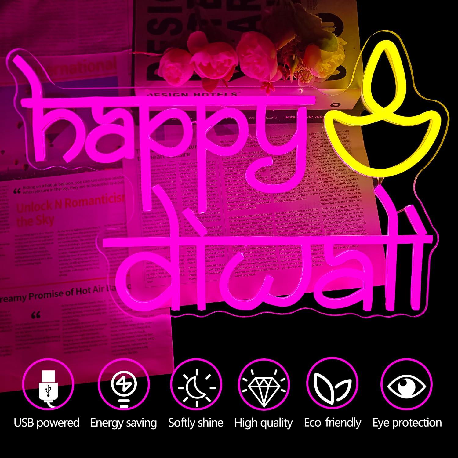 Happy Diwali Neon Sign USB Pow - Home Decor Happy recension och pris