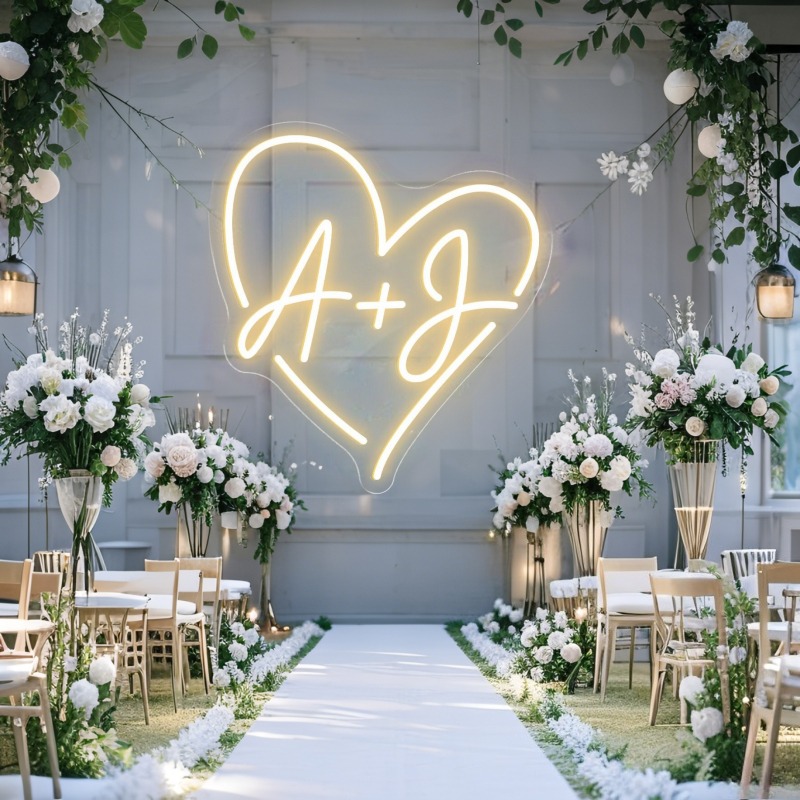 Custom Initials Heart LED Neon - Home Decor Rustic recension och pris