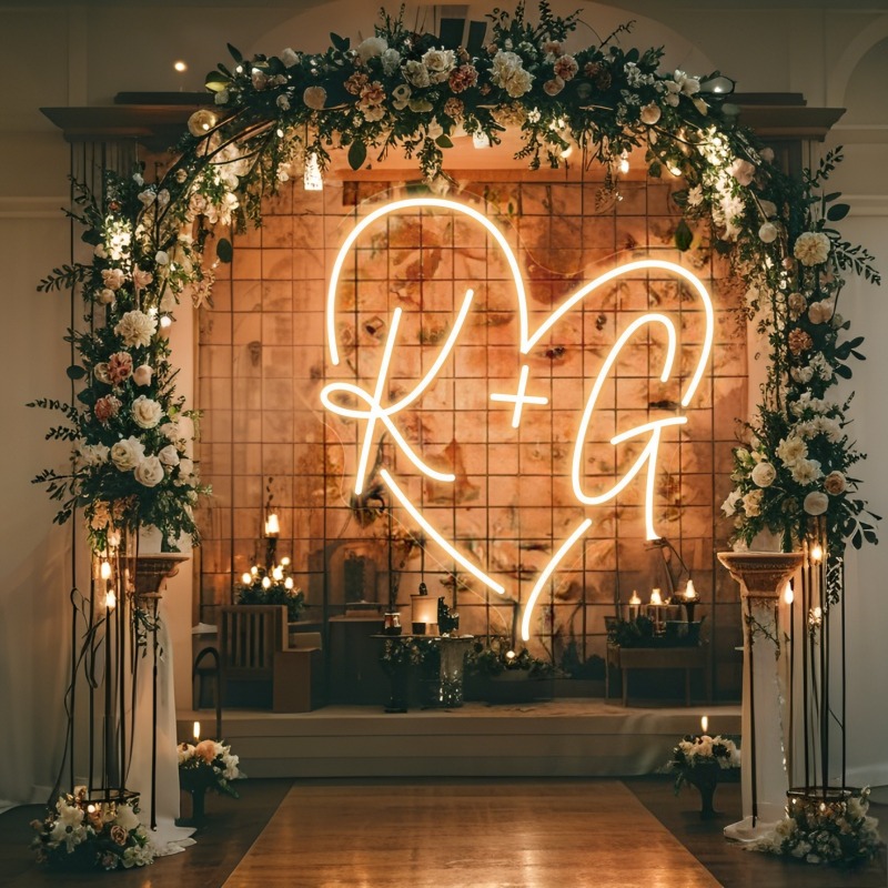 Custom Initials Heart LED Neon - Home Decor Rustic recension och pris