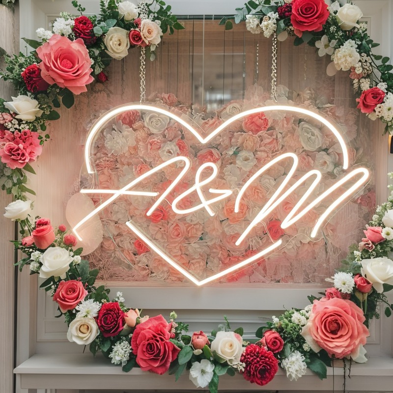 Custom Initials Heart LED Neon - Home Decor Rustic recension och pris