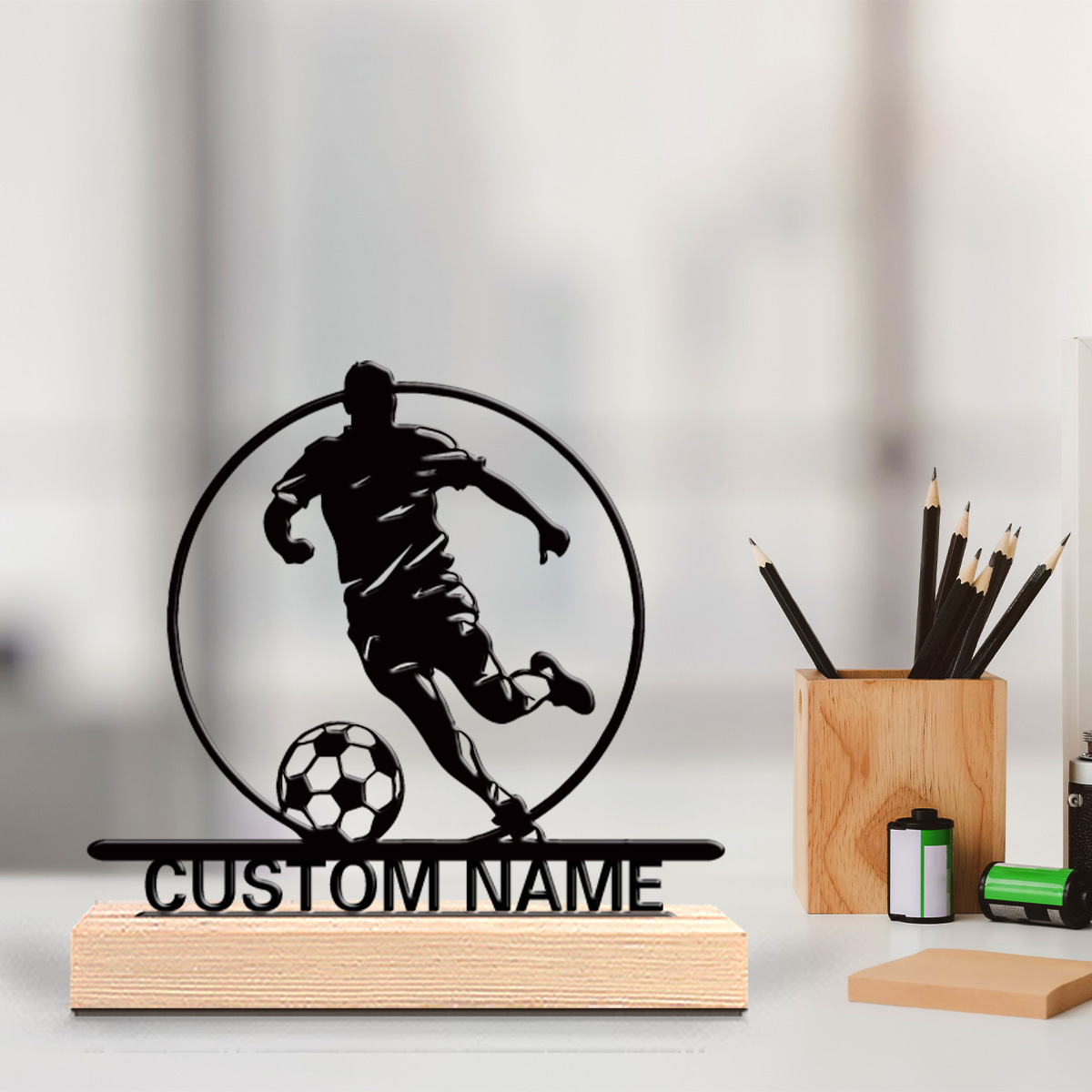 Custom Soccer Player Metal Sta - Home Decor Happy recension och pris