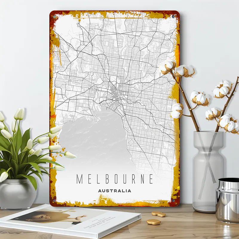Melbourne City Map Metal Wall  - Home Decor Melbourne recension och pris