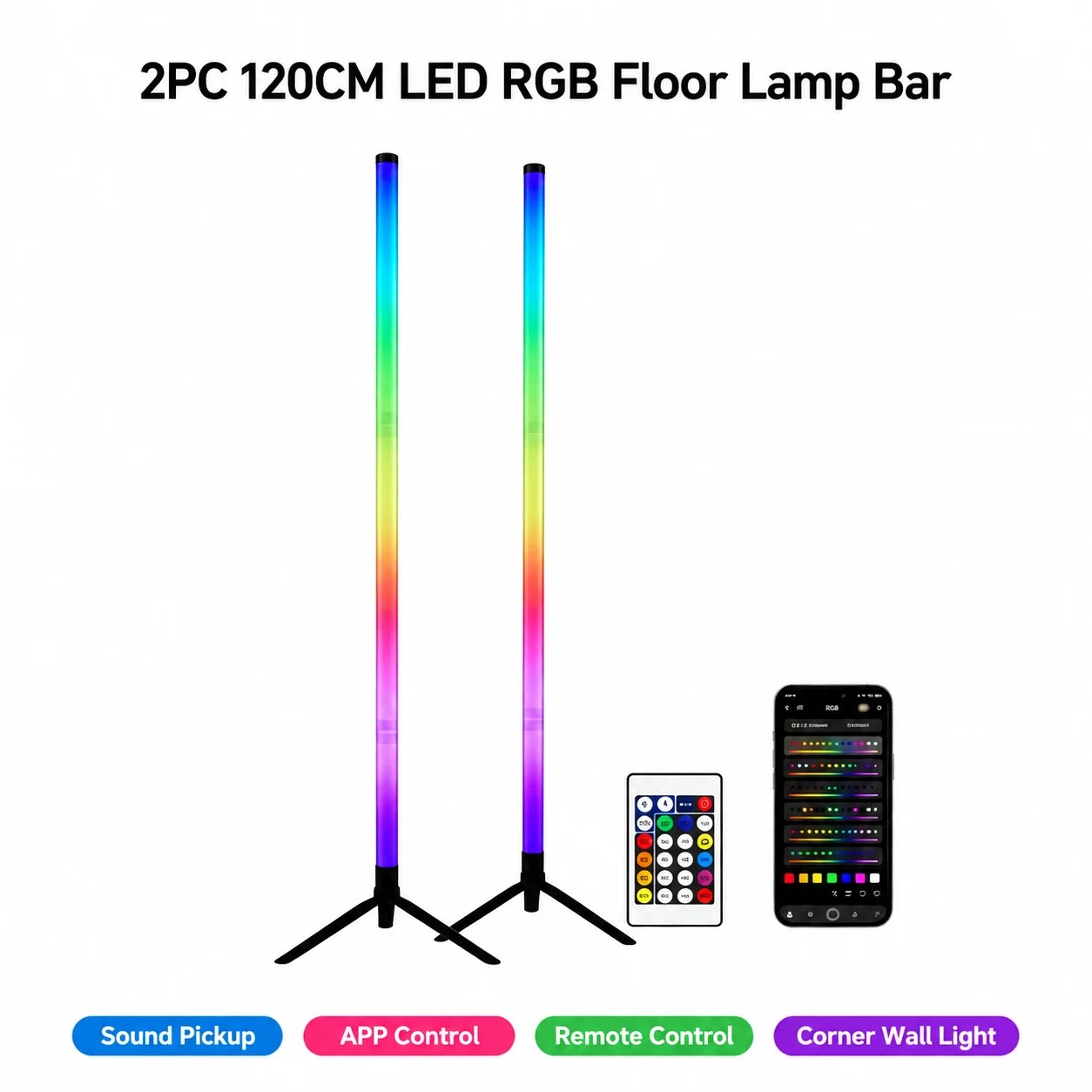 2PCS 120CM RGB Floor Lamp, Sou - Home Decor Light recension och pris