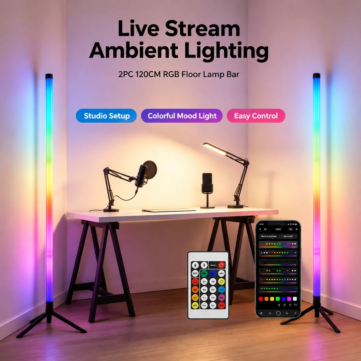 2PCS 120CM RGB Floor Lamp, Sou - Home Decor Light recension och pris