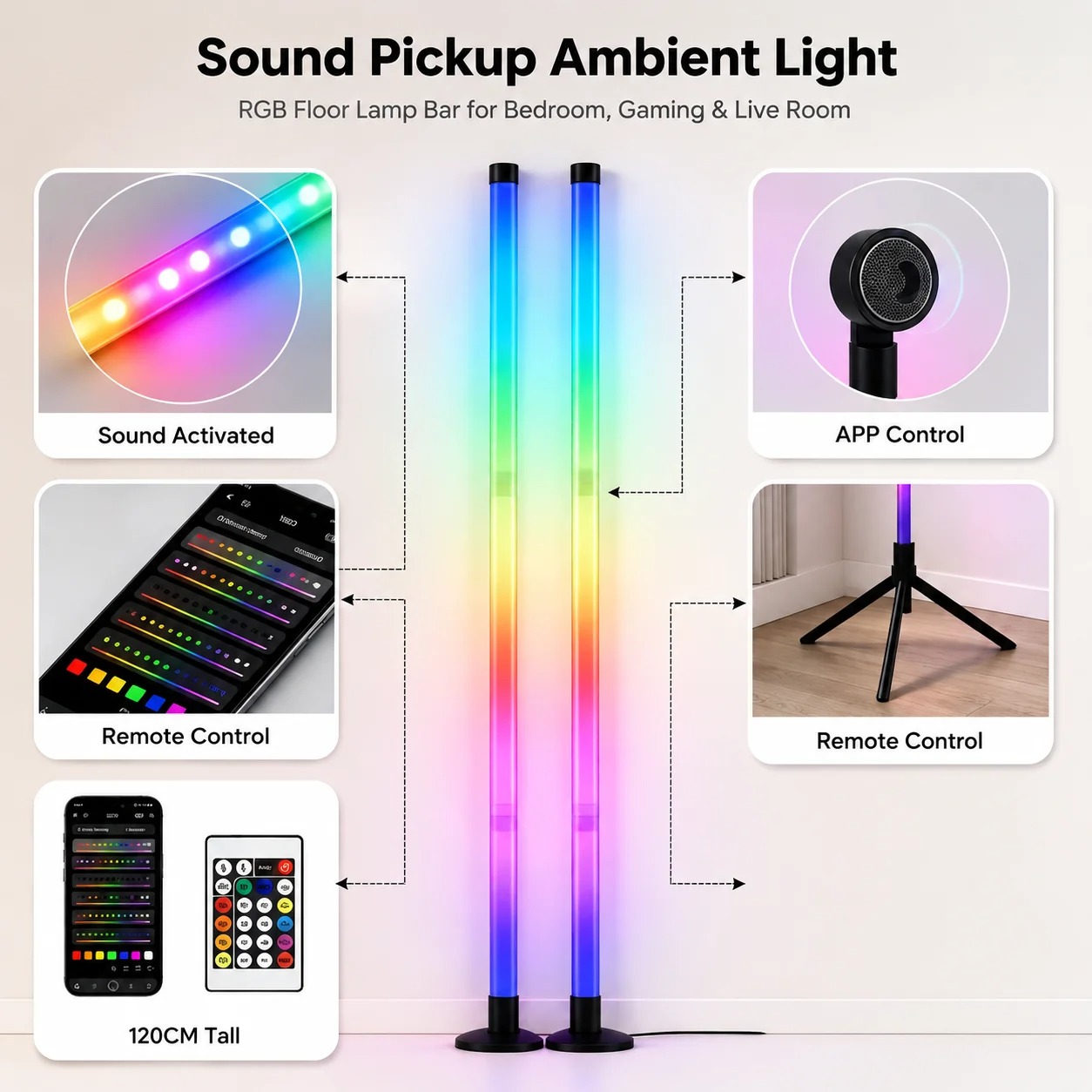 2PCS 120CM RGB Floor Lamp, Sou - Home Decor Light recension och pris